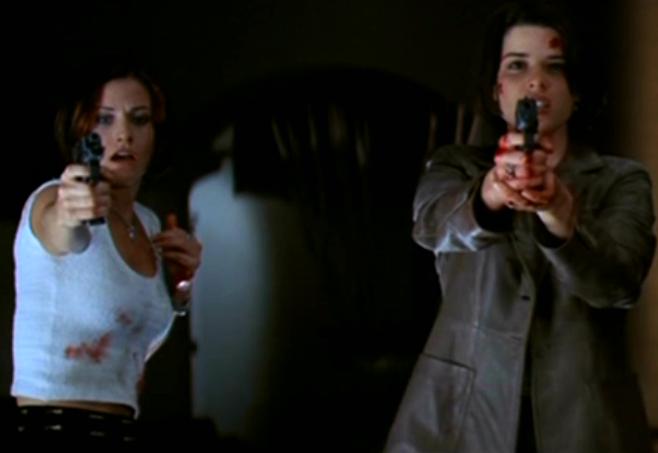 Double final girl power in Scream 2, offsetting the run and hide nature of other female victims in the series